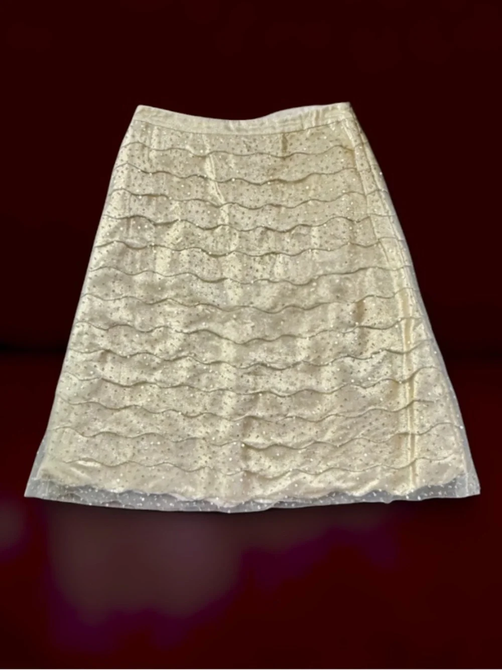ESCADA Silk Mesh Overlay Tulle Embellished Skirt Size 36